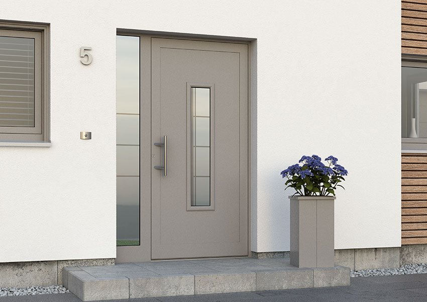 graue Haustür mit Seitenteil © KOMPOtherm
